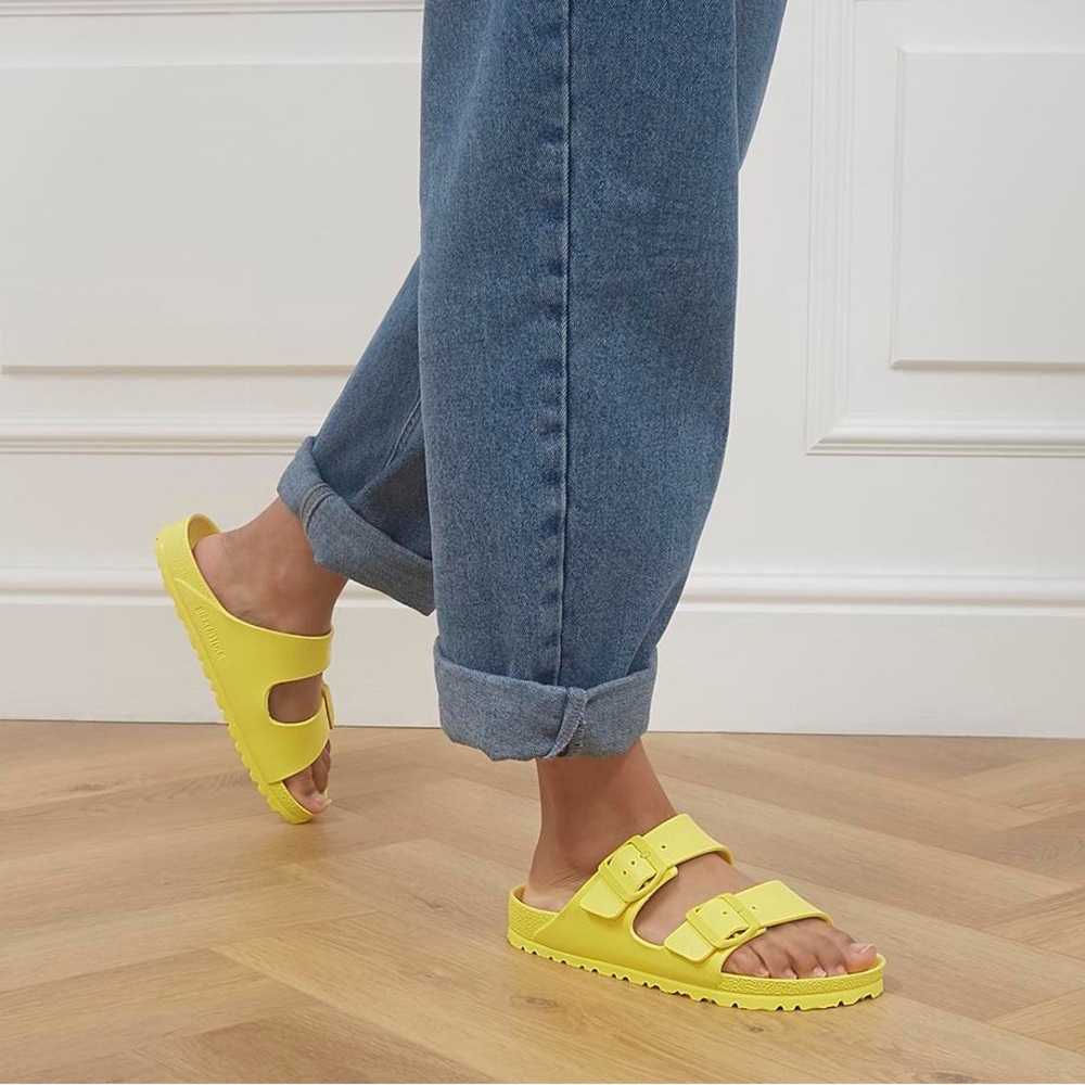 Yellow Eva foam Arizona Birkenstock slide sandal size 38